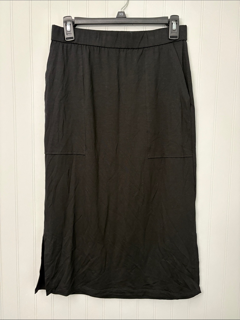 Eileen Fisher Stretch Knee Length Pull On Skirt Women Size XS Black